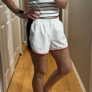 Nike White and Red Athletic Shorts with Retro Design